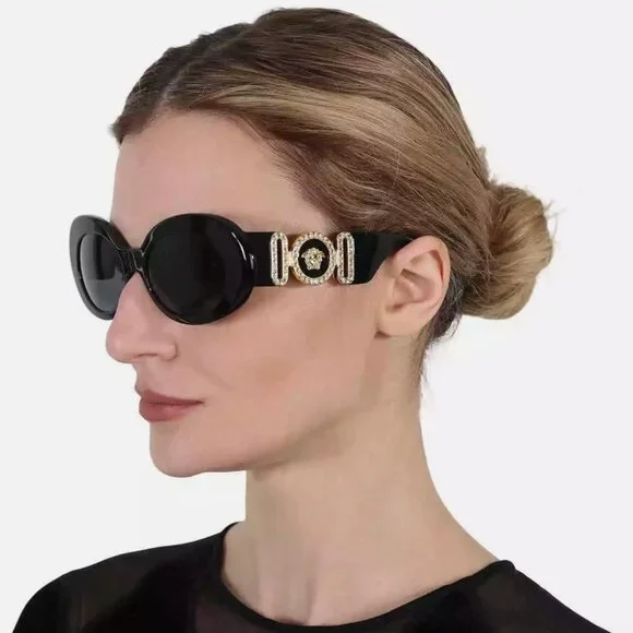 ?NEW Versace Oval Women\'s Black Diamond Sunglasses Versace VE4469 GB1/87 54MM Black/Dark Grey Oval Sunglasses  main image 3